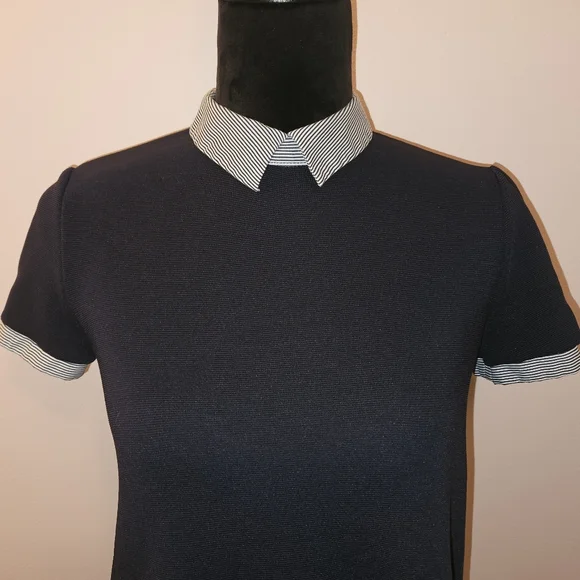 Zara Navy Collared Preppy Mini Dress - Size Small - Picture 2 of 8